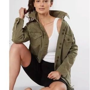 Army green free people denim distressed jacket